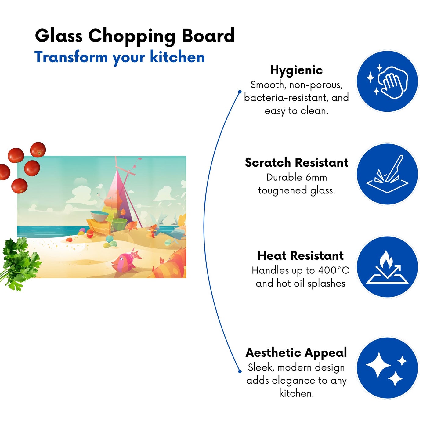 Fish On A Beach Holiday Glass Chopping Board