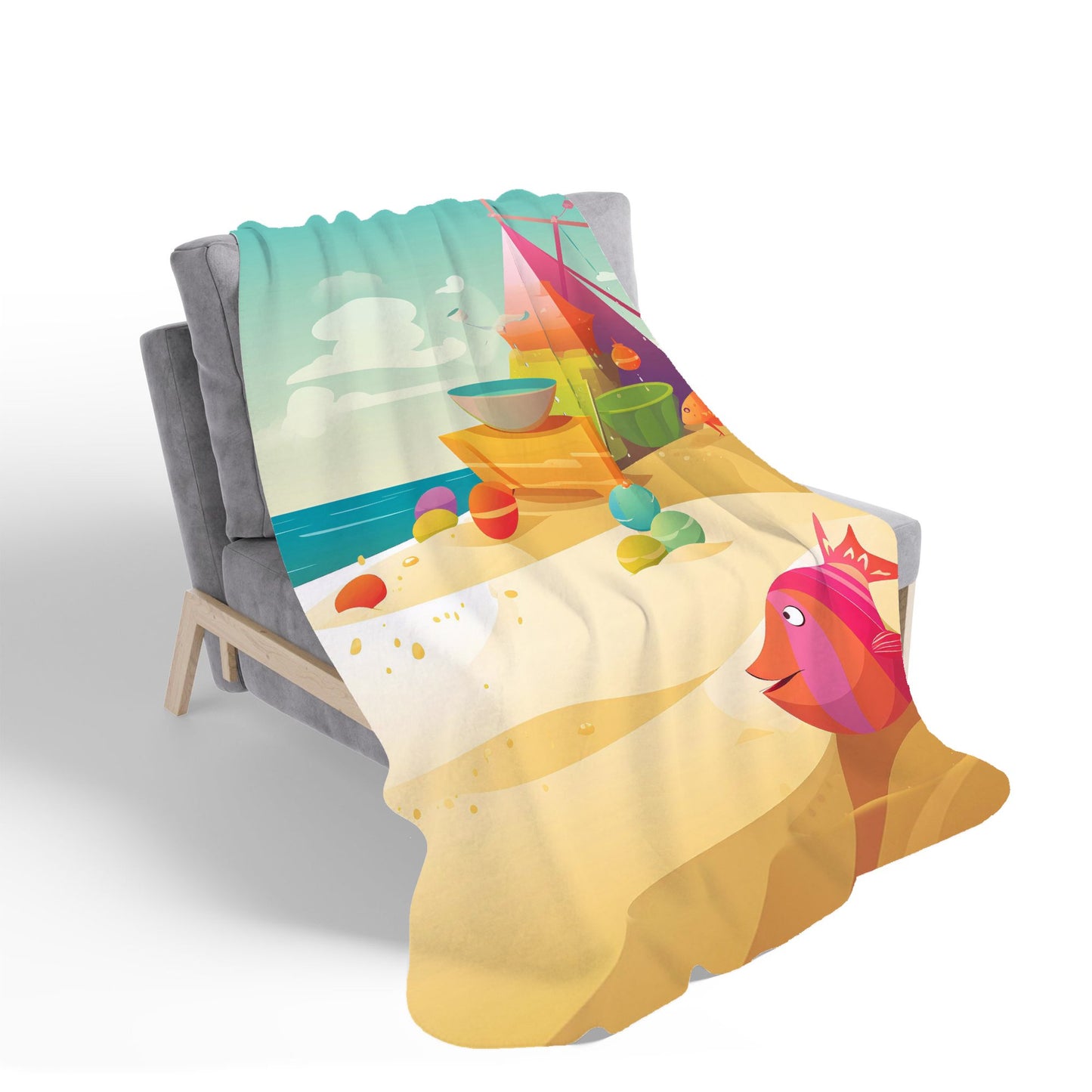 Fish On A Beach Holiday Sherpa Blanket