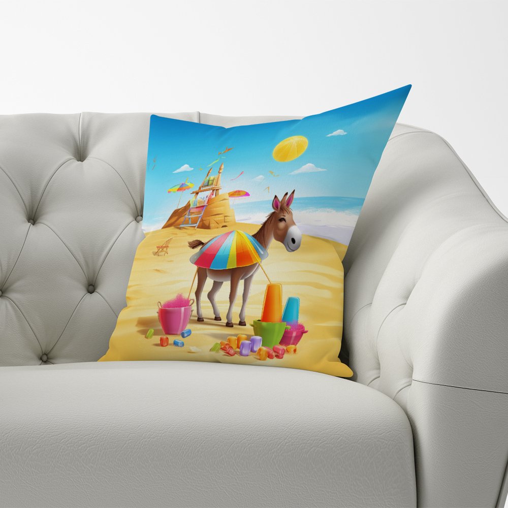 Donkey On A Beach Holiday Cushions
