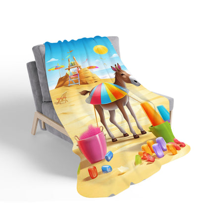 Donkey On A Beach Holiday Sherpa Blanket