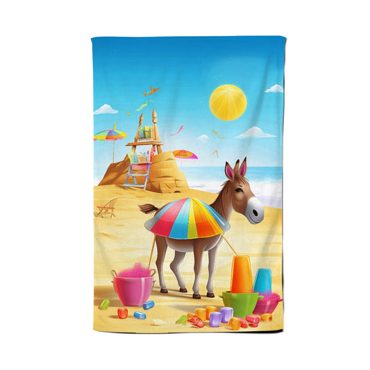 Donkey On A Beach Holiday Tea Towel