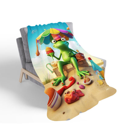 Frog On A Beach Holiday Sherpa Blanket