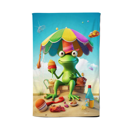 Frog On A Beach Holiday Tea Towel