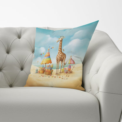 Giraffe On A Beach Holiday Cushions