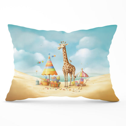 Giraffe On A Beach Holiday Cushions