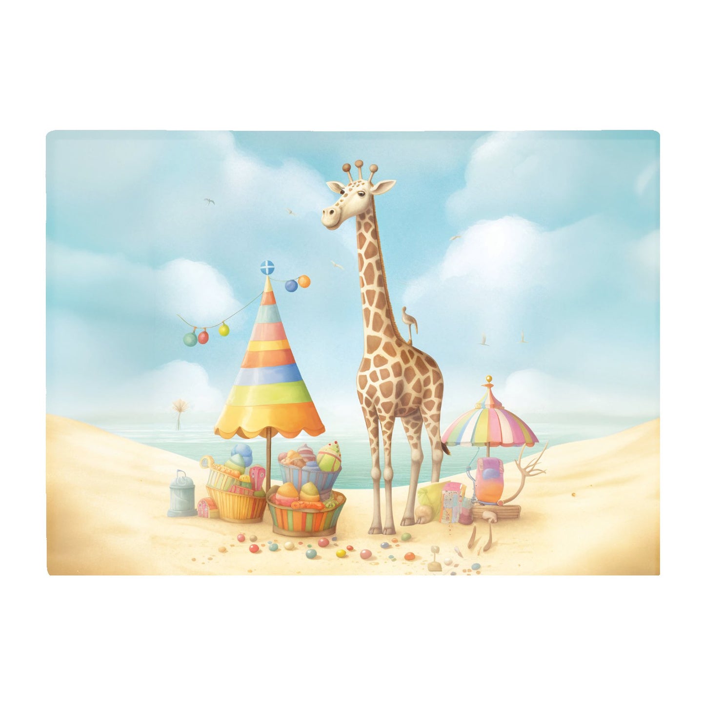 Giraffe On A Beach Holiday Glass Chopping Board