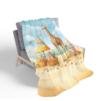 Giraffe On A Beach Holiday Sherpa Blanket