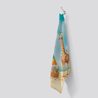 Giraffe On A Beach Holiday Tea Towel