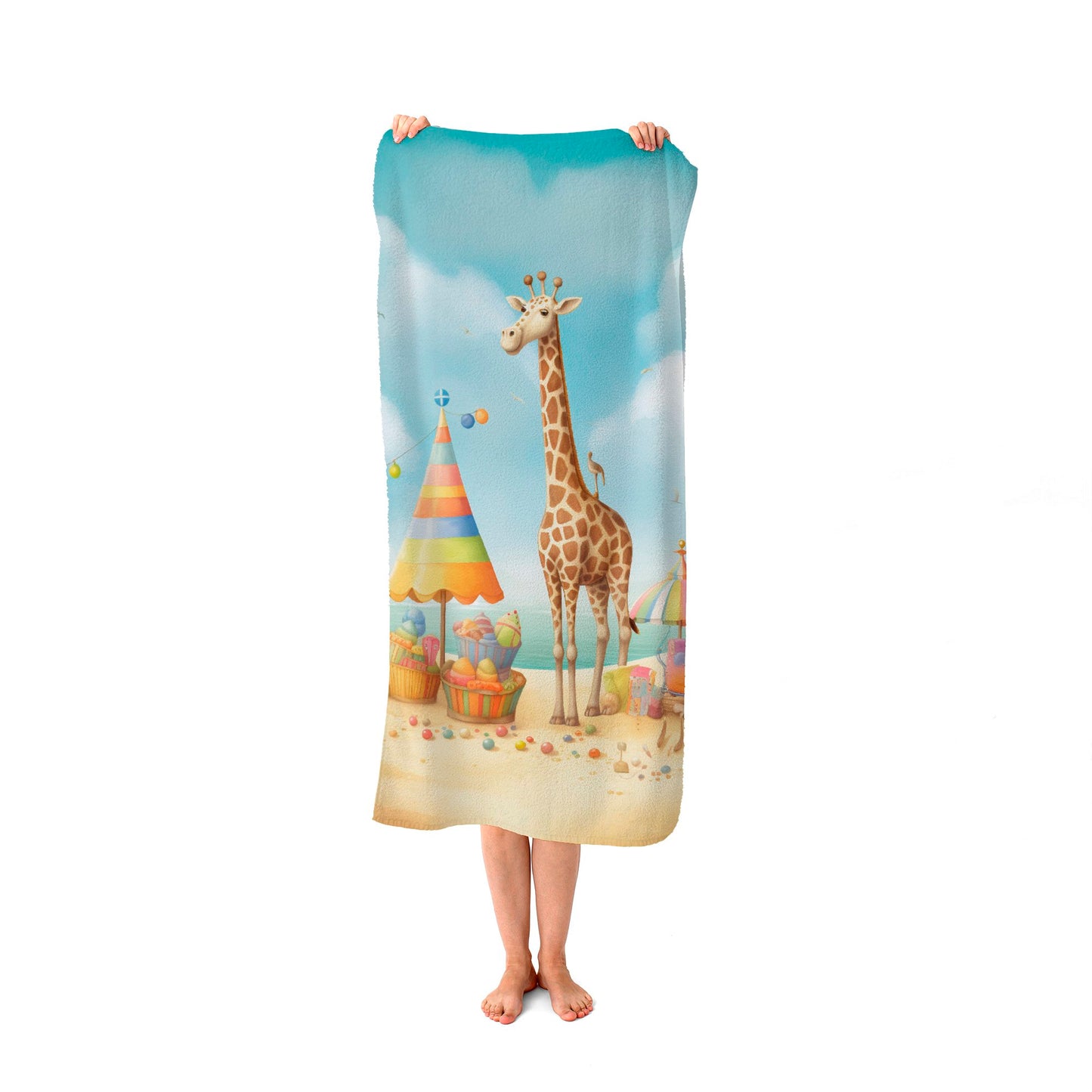 Giraffe On A Beach Holiday Beach Towel