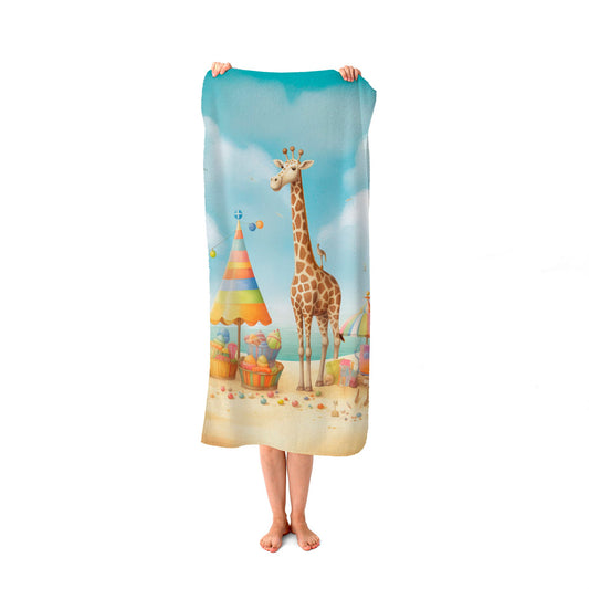 Giraffe On A Beach Holiday Beach Towel