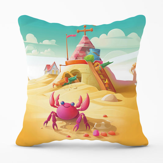 Pink Crab On A Beach Holiday Cushions