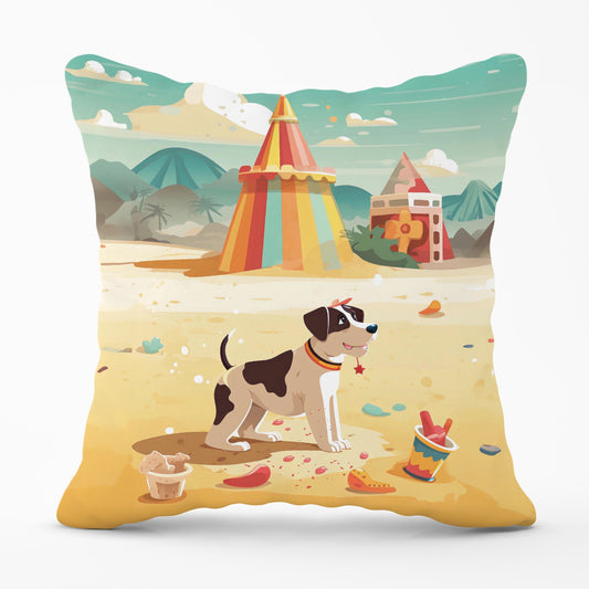 Doggy On A Beach Holiday Cushions