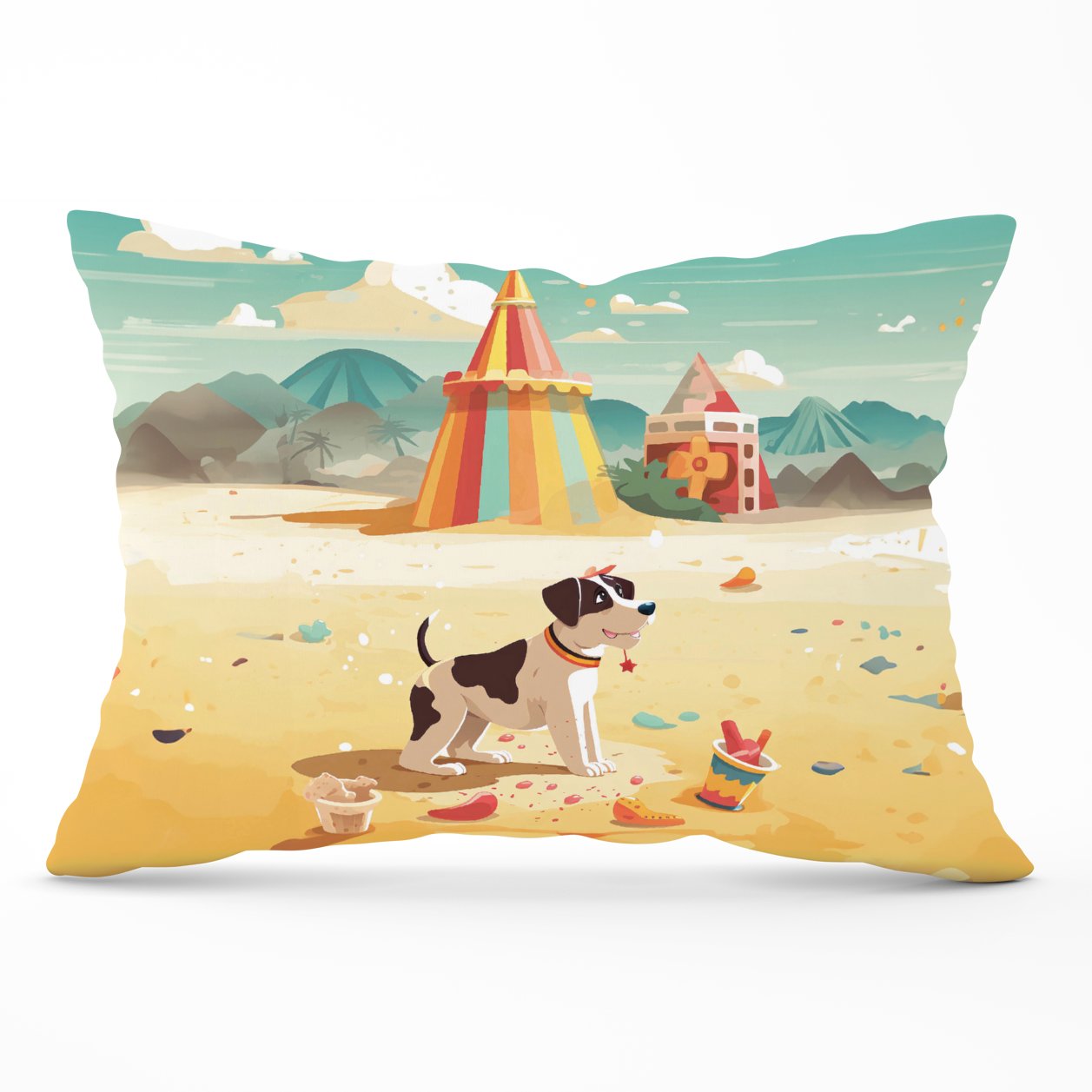 Doggy On A Beach Holiday Cushions