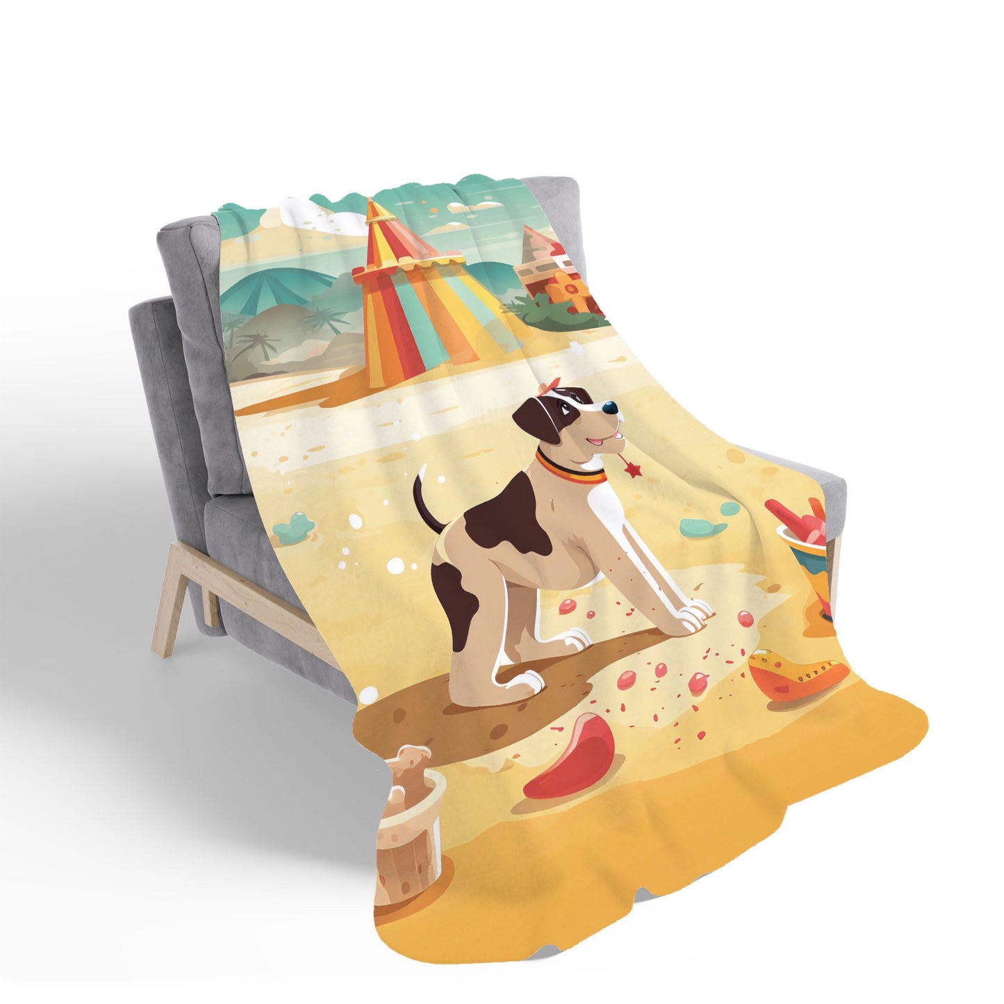 Doggy On A Beach Holiday Sherpa Blanket