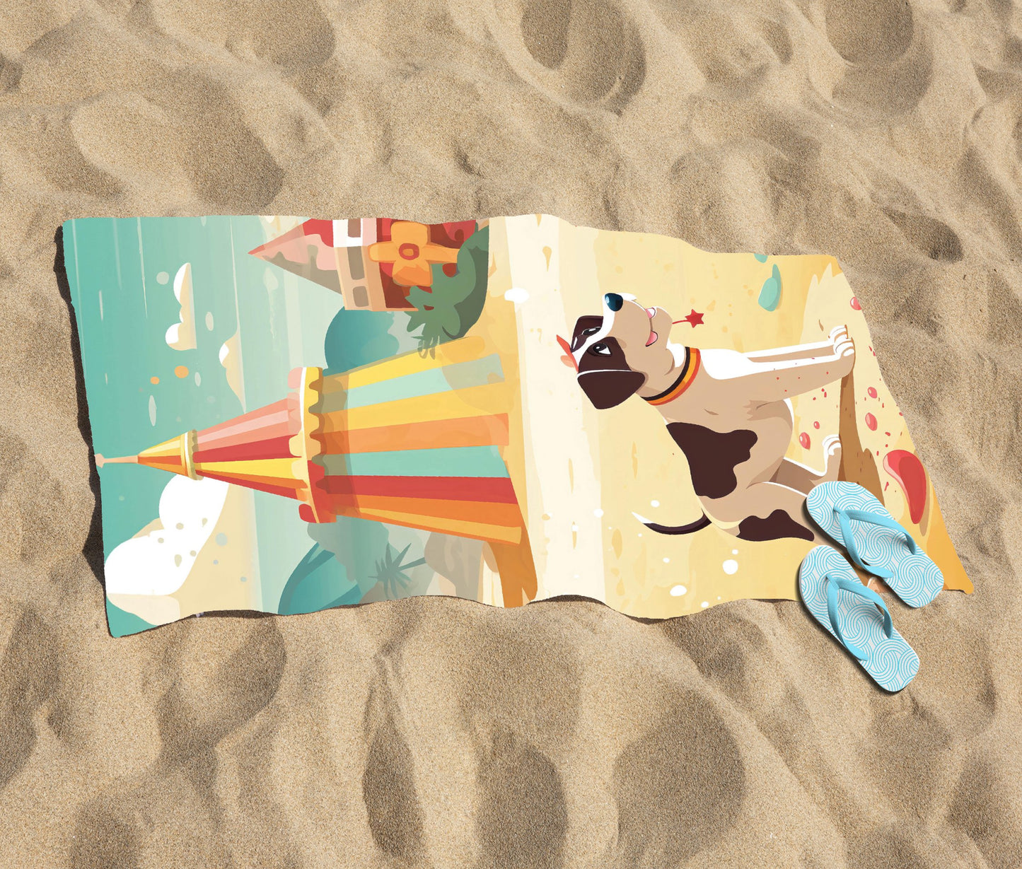 Doggy On A Beach Holiday Beach Towel