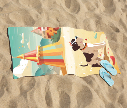 Doggy On A Beach Holiday Beach Towel