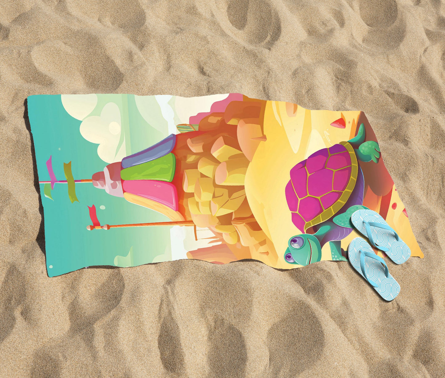 Turtle On A Beach Holiday Beach Towel