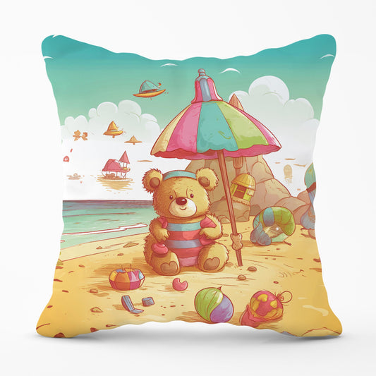 Teddy Bead On A Beach Holiday Cushions