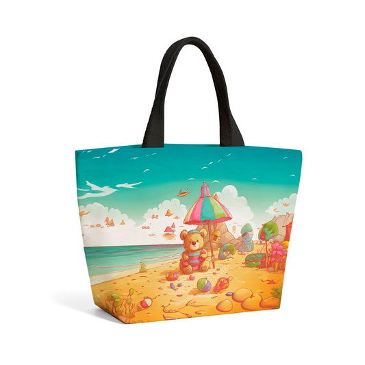Teddy Bead On A Beach Holiday Beach Shopper Tote Bag