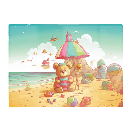 Teddy Bead On A Beach Holiday Glass Chopping Board