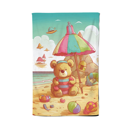 Teddy Bead On A Beach Holiday Tea Towel