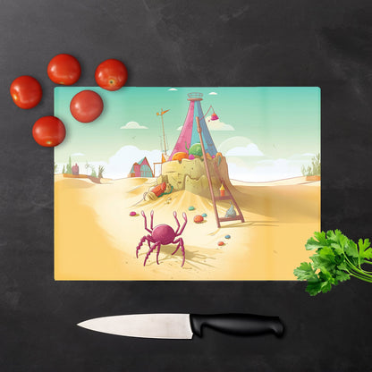 Crab On A Beach Holiday Glass Chopping Board