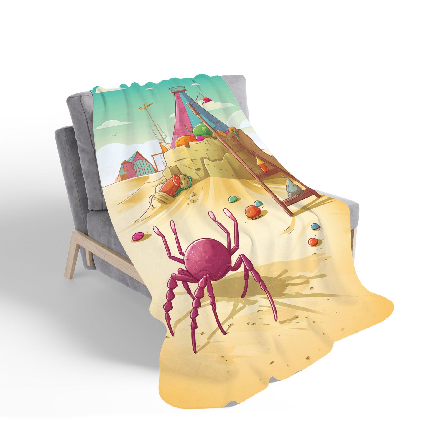 Crab On A Beach Holiday Sherpa Blanket