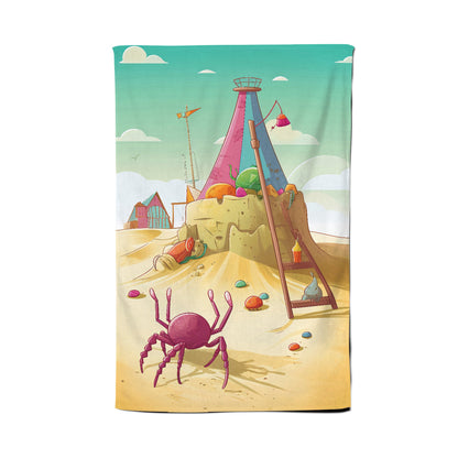 Crab On A Beach Holiday Tea Towel