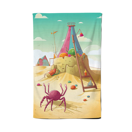 Crab On A Beach Holiday Tea Towel