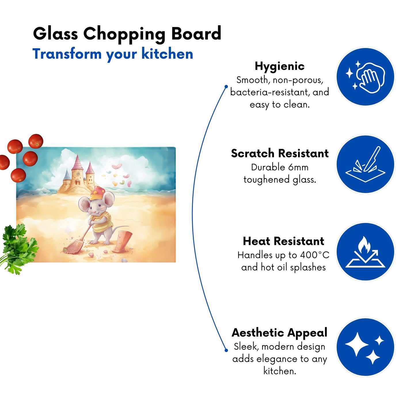 Mouse On A Beach Holiday Glass Chopping Board