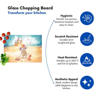 Mouse On A Beach Holiday Glass Chopping Board