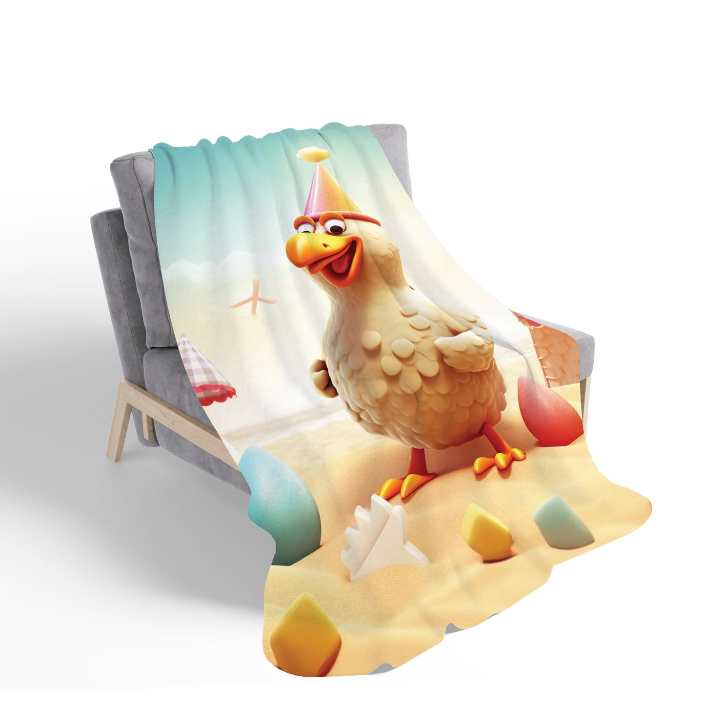 Funky Chicken On A Beach Holiday Sherpa Blanket