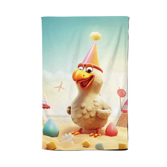 Funky Chicken On A Beach Holiday Tea Towel