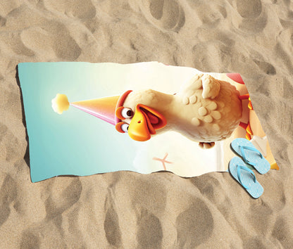 Funky Chicken On A Beach Holiday Beach Towel