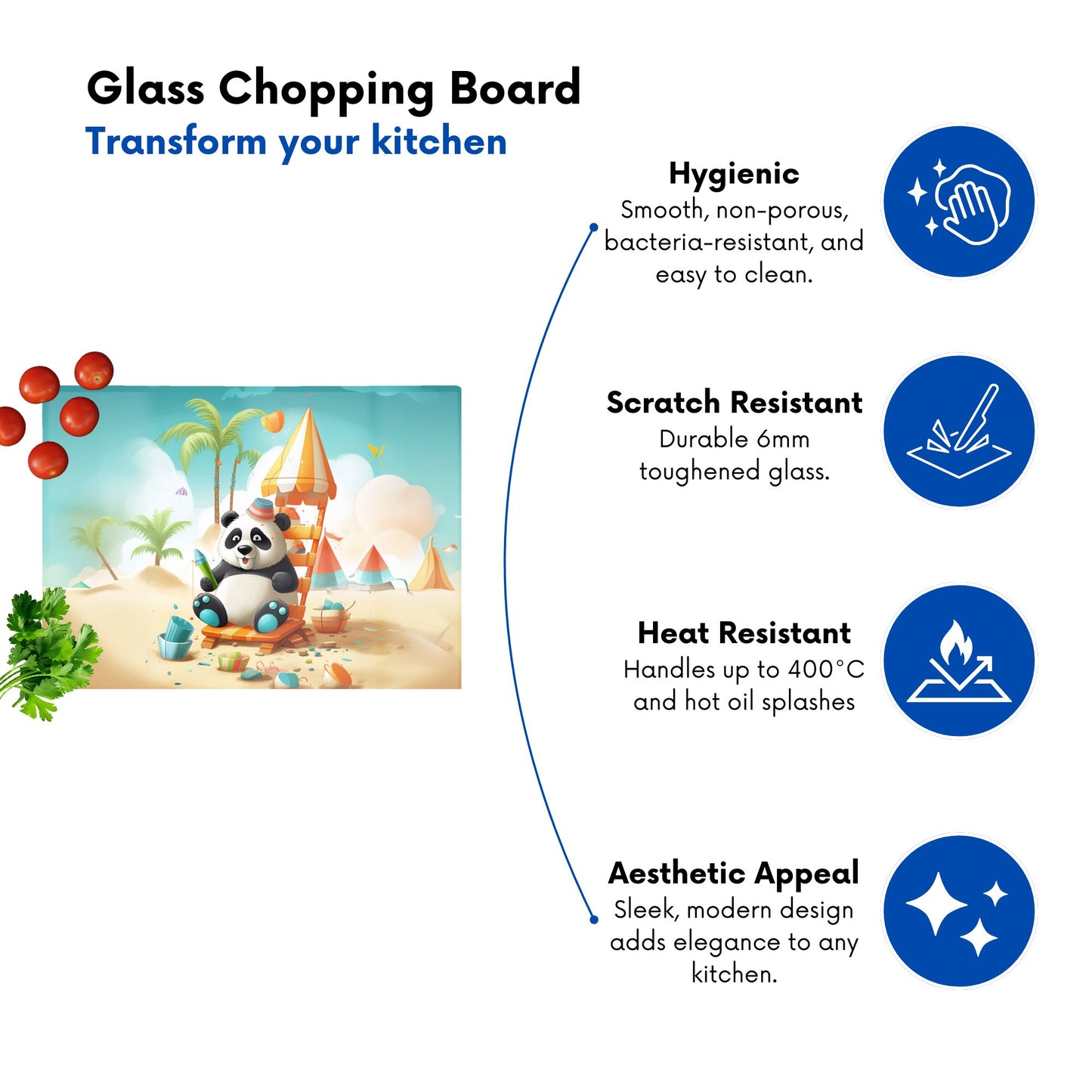 Panda On A Beach Holiday Glass Chopping Board