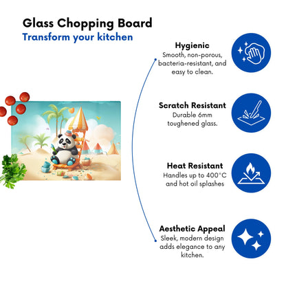 Panda On A Beach Holiday Glass Chopping Board