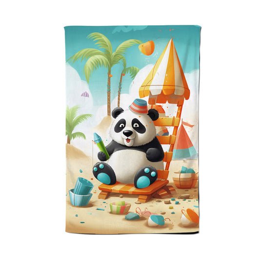 Panda On A Beach Holiday Tea Towel