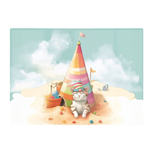 Cat On A Beach Holiday Glass Chopping Board