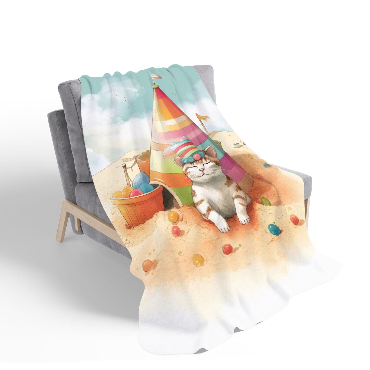 Cat On A Beach Holiday Sherpa Blanket