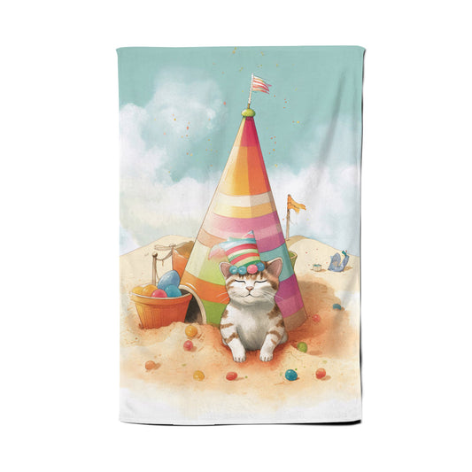 Cat On A Beach Holiday Tea Towel