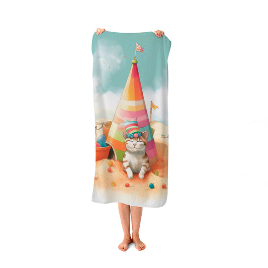 Cat On A Beach Holiday Beach Towel