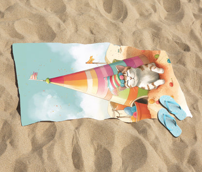 Cat On A Beach Holiday Beach Towel