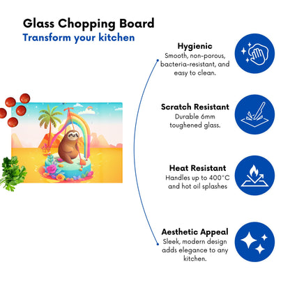 Sloth On A Beach Holiday Glass Chopping Board