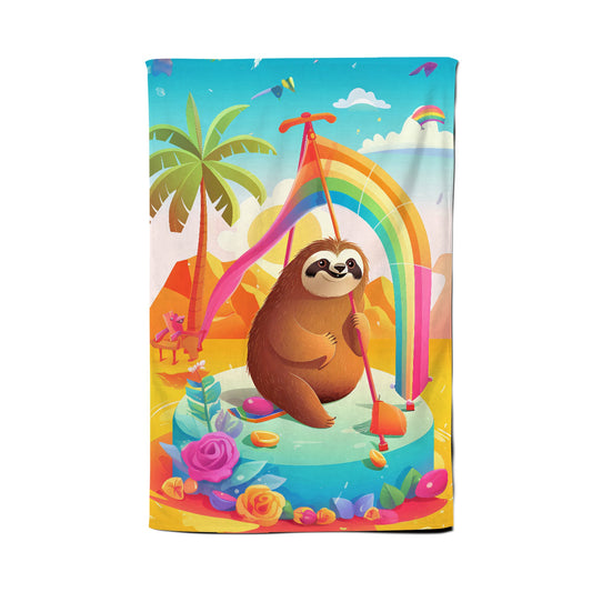 Sloth On A Beach Holiday Tea Towel