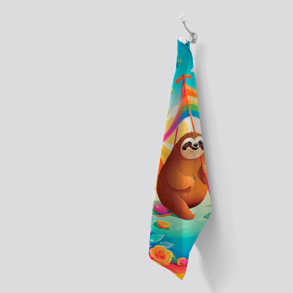 Sloth On A Beach Holiday Tea Towel
