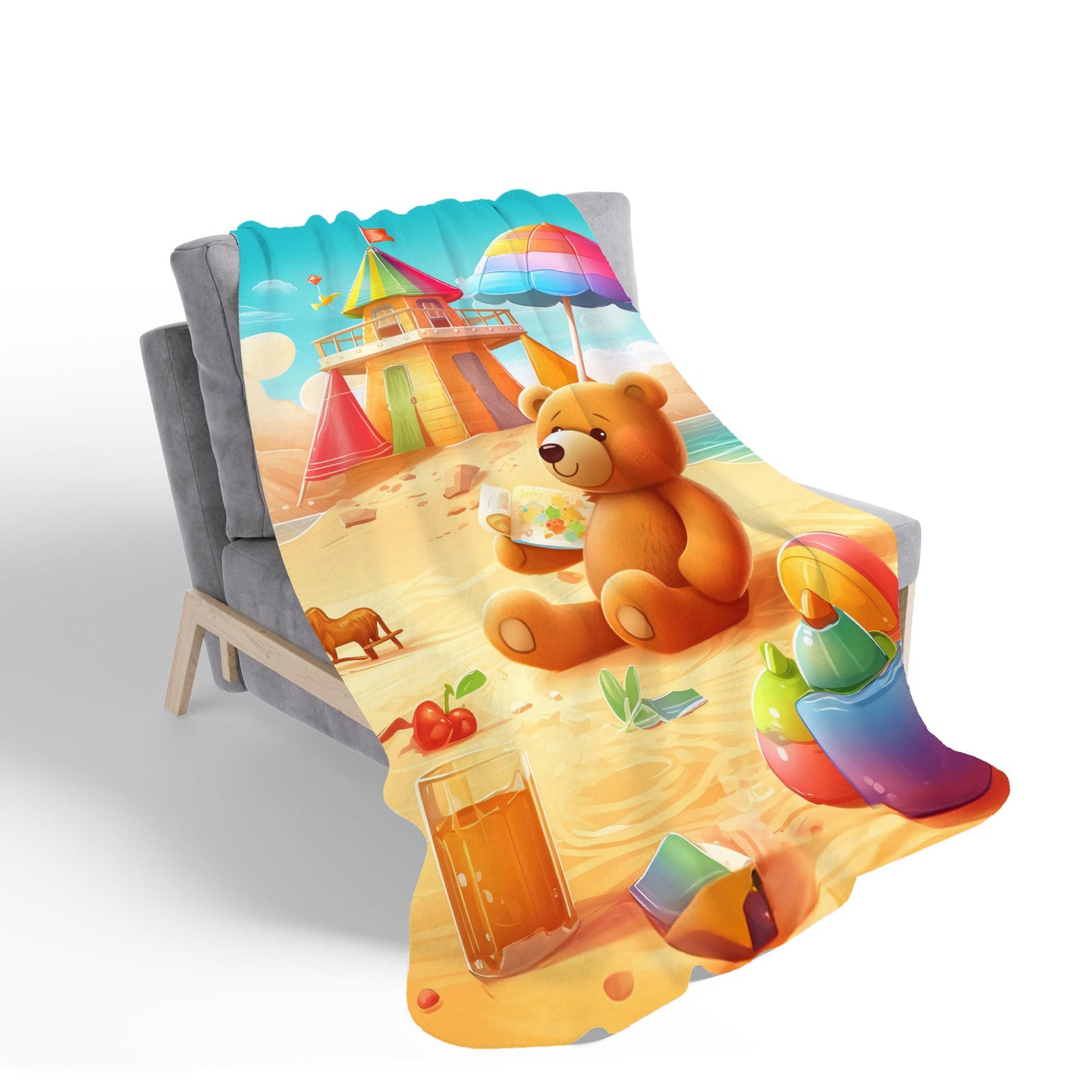 Bear On A Beach Holiday Sherpa Blanket