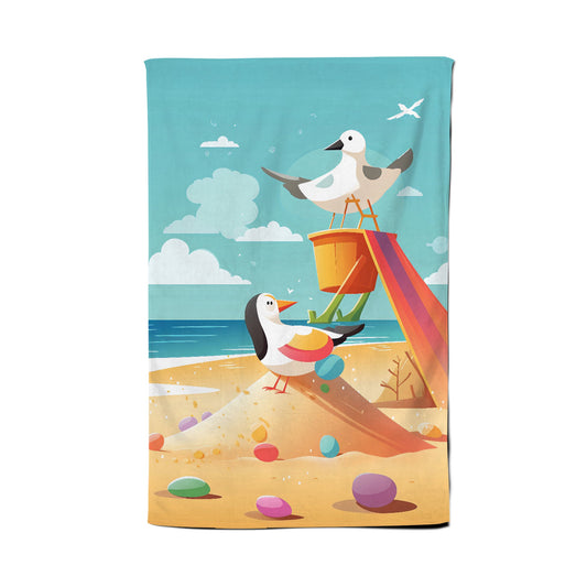 Seagulls On A Beach Holiday Tea Towel