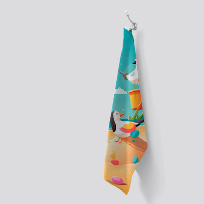 Seagulls On A Beach Holiday Tea Towel