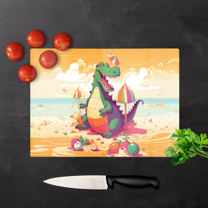 Crocodile On A Beach Holiday Glass Chopping Board