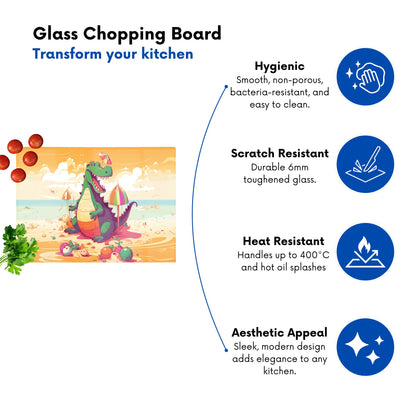 Crocodile On A Beach Holiday Glass Chopping Board